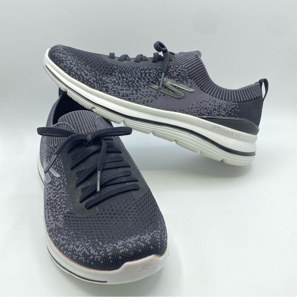 Skechers Womens 9.5 Go Walk Stretch Fit Lace Up Sneaker Comfort Athleisure Black